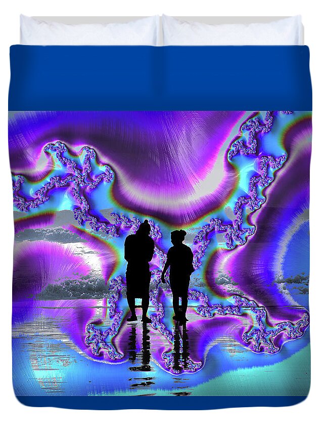 Silhouette of Couple in the Beach Artistic Image - Duvet Cover