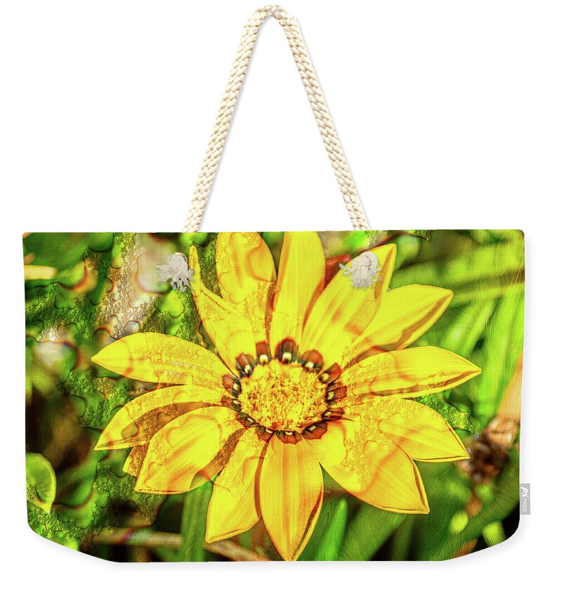 Single Yellow Flower with Waterdrops Overlay - Weekender Tote Bag