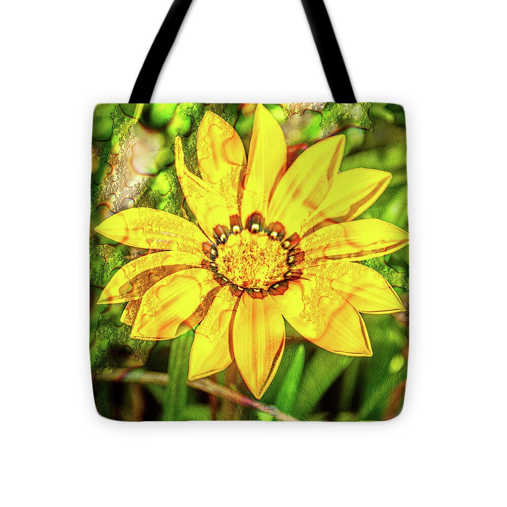 Single Yellow Flower with Waterdrops Overlay - Tote Bag