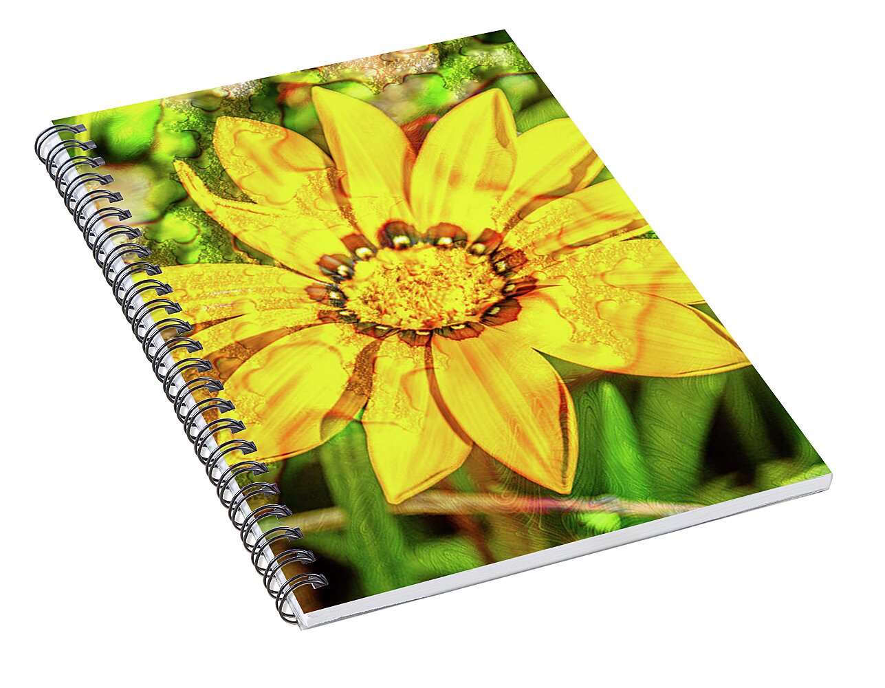 Single Yellow Flower with Waterdrops Overlay - Spiral Notebook