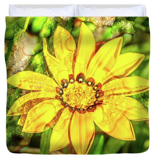 Single Yellow Flower with Waterdrops Overlay - Duvet Cover