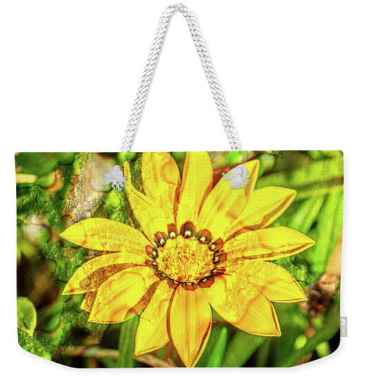 Single Yellow Flower with Waterdrops Overlay - Weekender Tote Bag