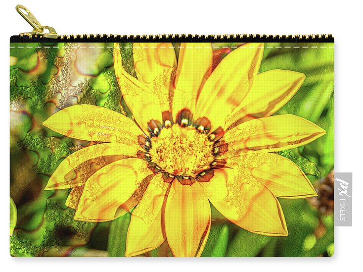 Single Yellow Flower with Waterdrops Overlay - Zip Pouch