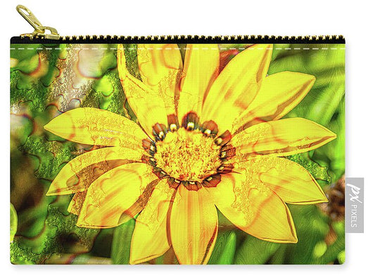 Single Yellow Flower with Waterdrops Overlay - Zip Pouch