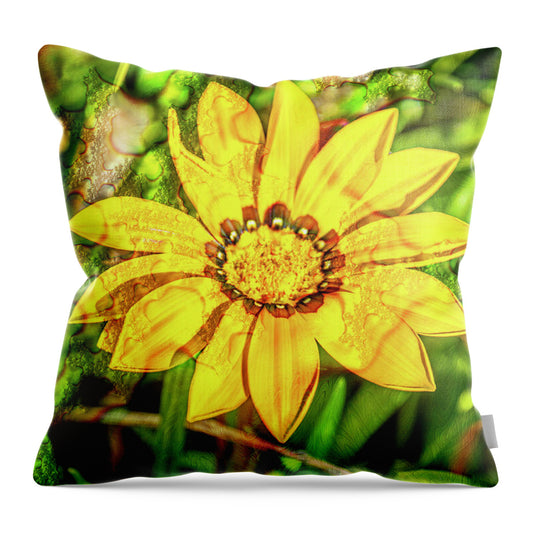 Single Yellow Flower with Waterdrops Overlay - Throw Pillow