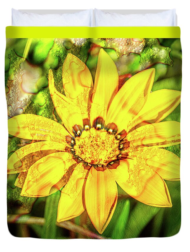 Single Yellow Flower with Waterdrops Overlay - Duvet Cover