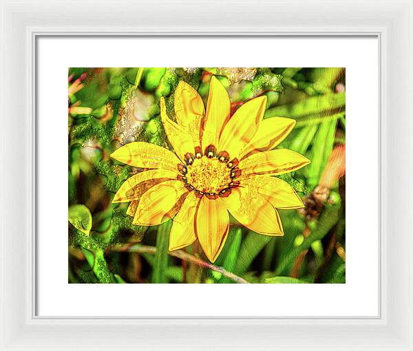 Single Yellow Flower with Waterdrops Overlay - Framed Print