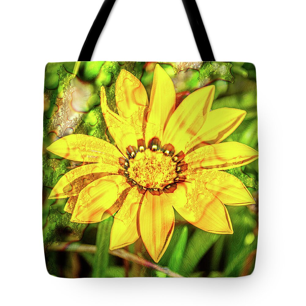 Single Yellow Flower with Waterdrops Overlay - Tote Bag