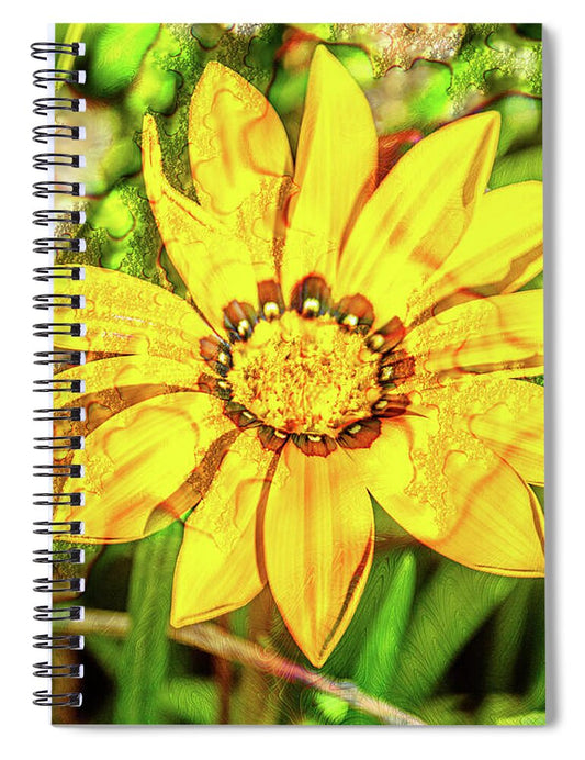 Single Yellow Flower with Waterdrops Overlay - Spiral Notebook
