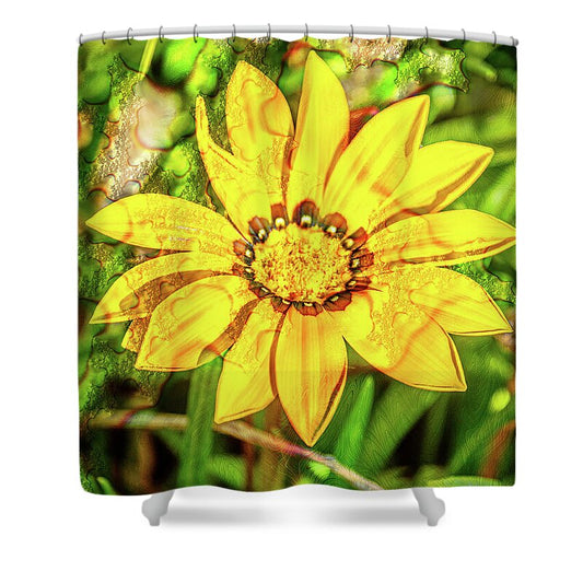 Single Yellow Flower with Waterdrops Overlay - Shower Curtain