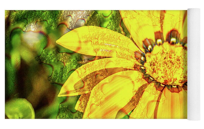 Single Yellow Flower with Waterdrops Overlay - Yoga Mat