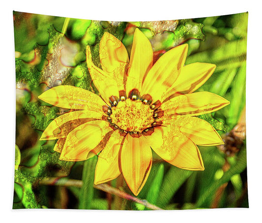 Single Yellow Flower with Waterdrops Overlay - Tapestry