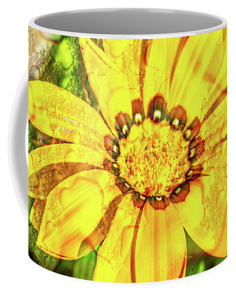 Single Yellow Flower with Waterdrops Overlay - Mug