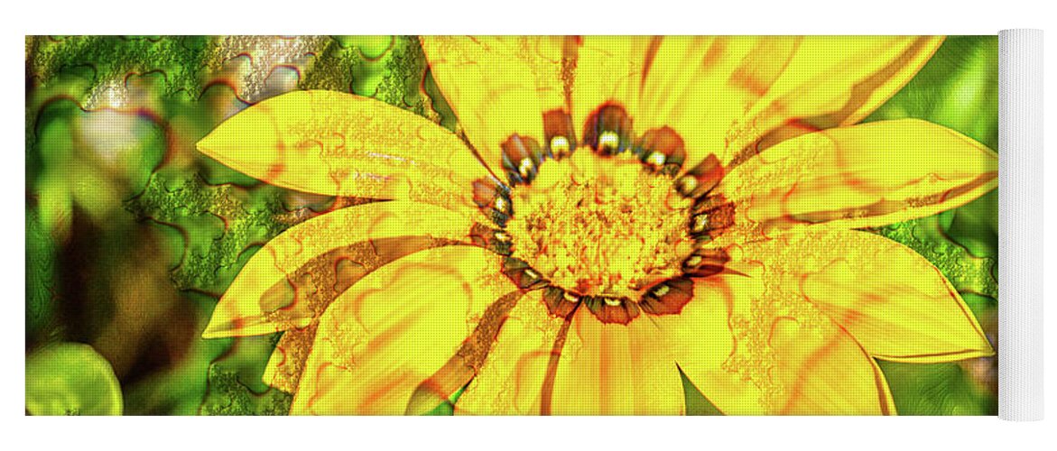 Single Yellow Flower with Waterdrops Overlay - Yoga Mat