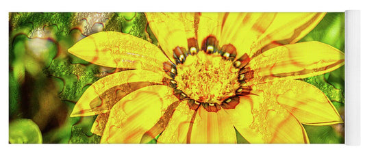 Single Yellow Flower with Waterdrops Overlay - Yoga Mat
