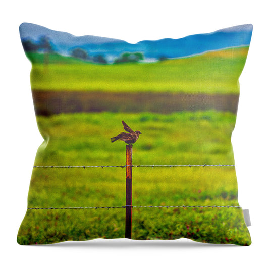 Small Bird Ready for take off Landscape - Throw Pillow