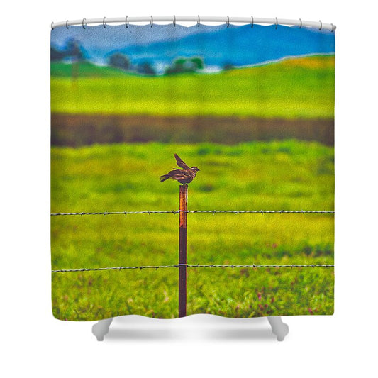 Small Bird Ready for take off Landscape - Shower Curtain