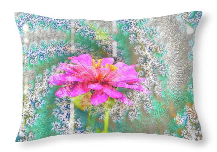 Snowy Magenta Flower Abstract - Throw Pillow