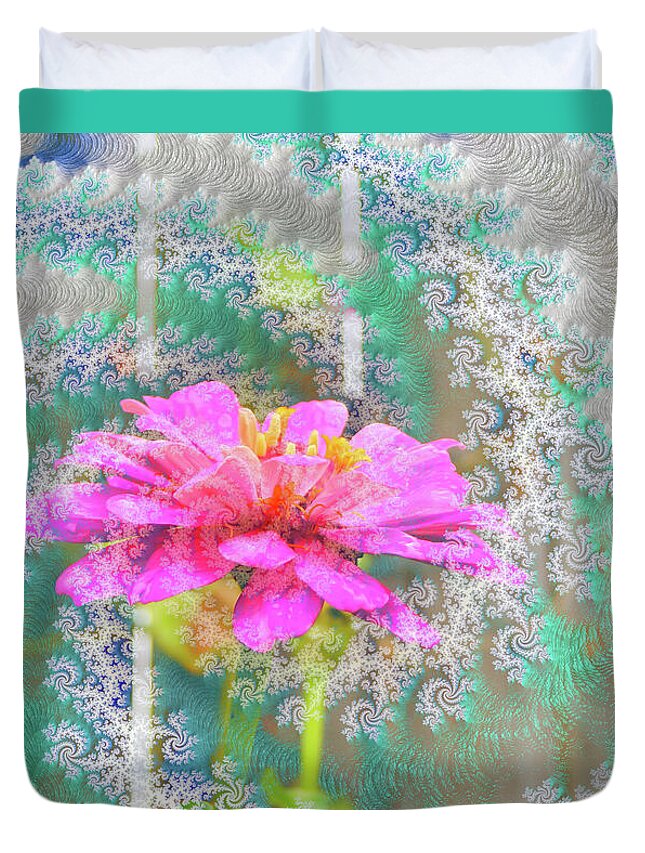 Snowy Magenta Flower Abstract - Duvet Cover