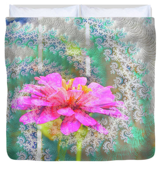 Snowy Magenta Flower Abstract - Duvet Cover