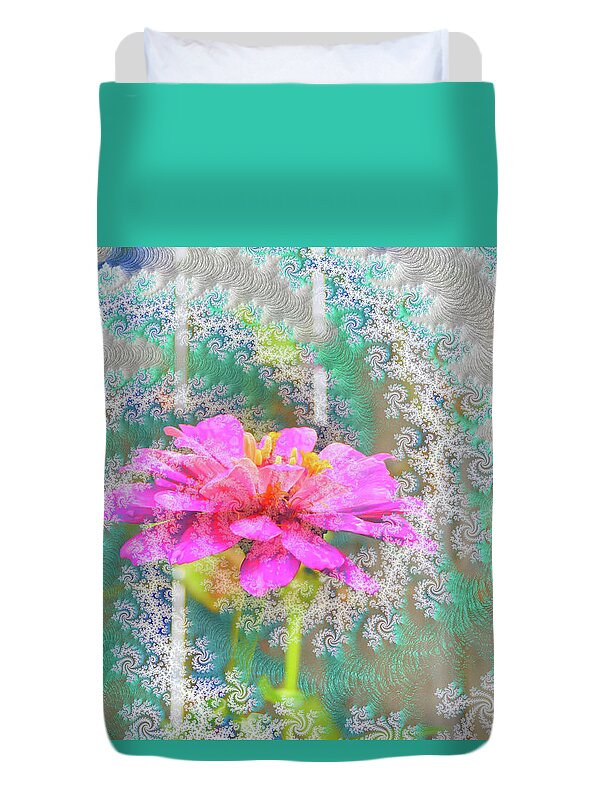 Snowy Magenta Flower Abstract - Duvet Cover