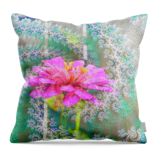 Snowy Magenta Flower Abstract - Throw Pillow