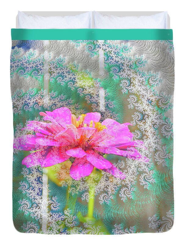 Snowy Magenta Flower Abstract - Duvet Cover