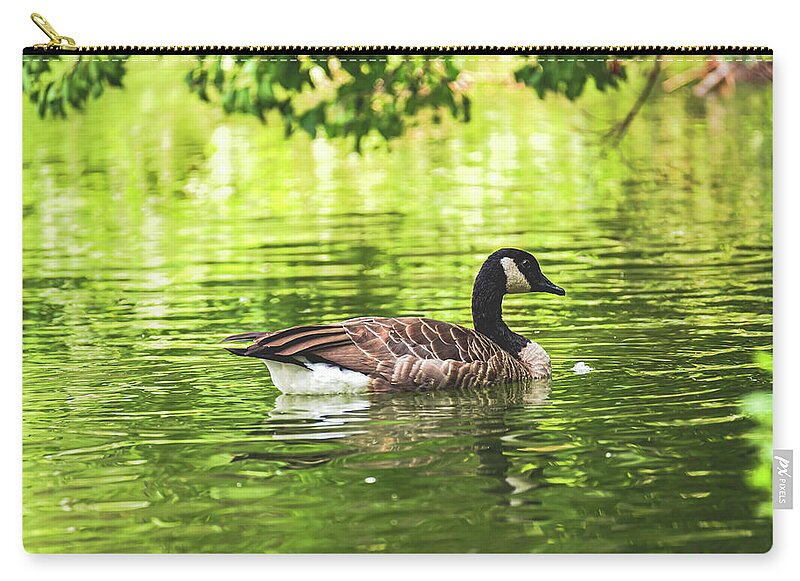 Solitary Goose on Tranquil Pond - Zip Pouch