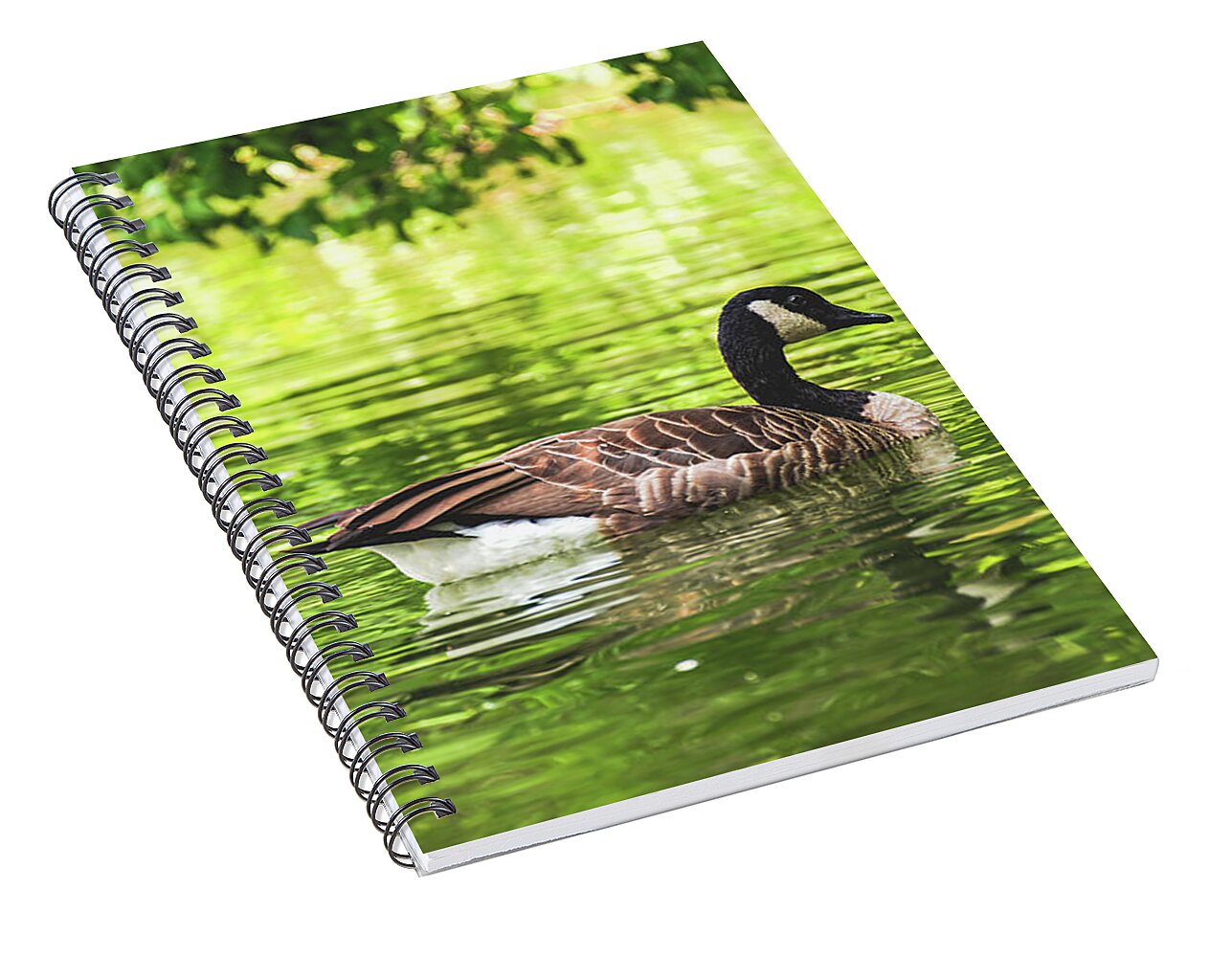 Solitary Goose on Tranquil Pond - Spiral Notebook