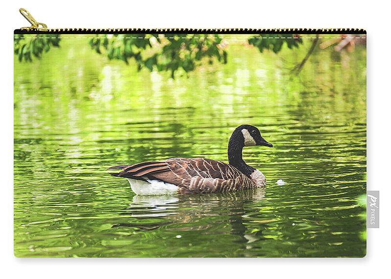Solitary Goose on Tranquil Pond - Zip Pouch