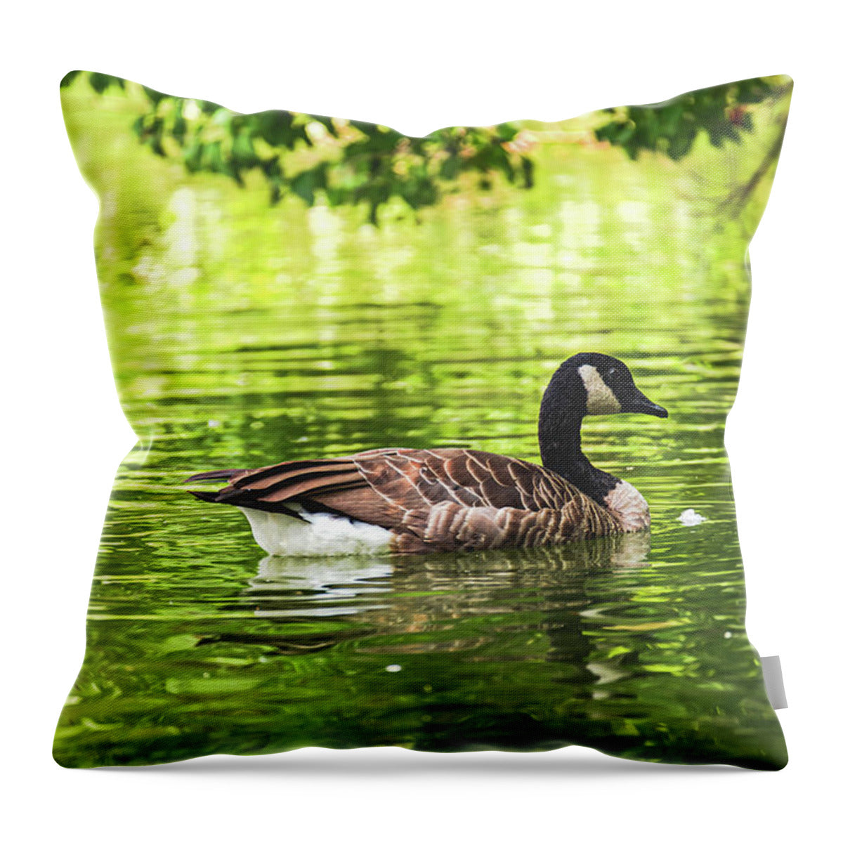 Solitary Goose on Tranquil Pond - Throw Pillow
