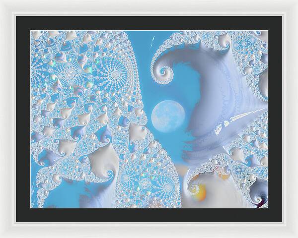 Sophisticated Spirals of White into the Moon and Sky - Framed Print