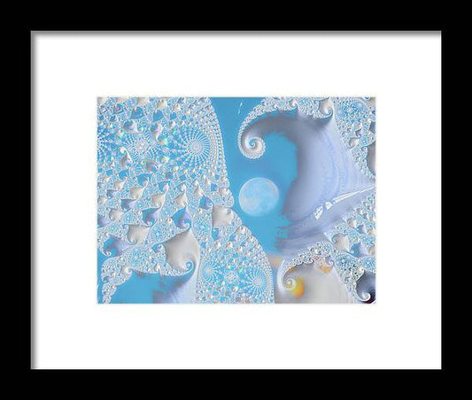 Sophisticated Spirals of White into the Moon and Sky - Framed Print