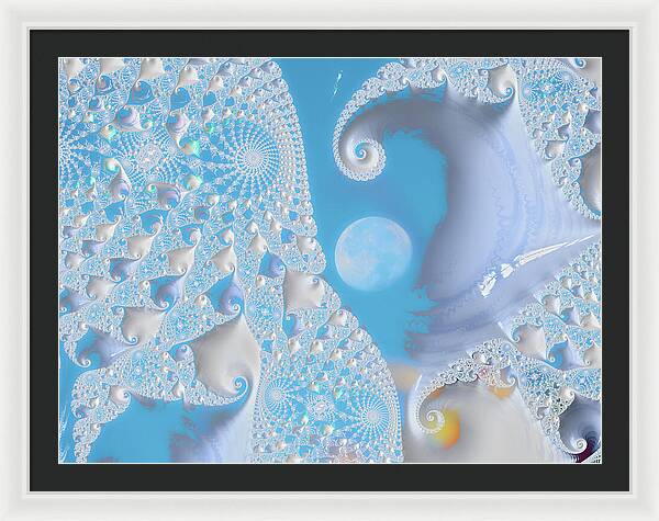 Sophisticated Spirals of White into the Moon and Sky - Framed Print
