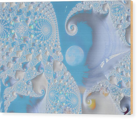 Sophisticated Spirals of White into the Moon and Sky - Wood Print
