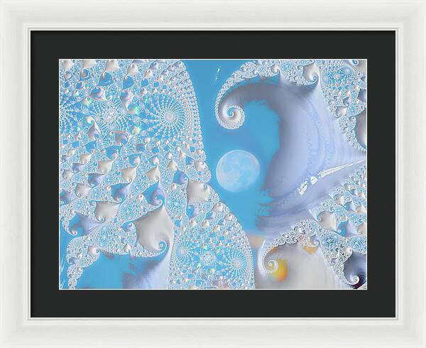 Sophisticated Spirals of White into the Moon and Sky - Framed Print