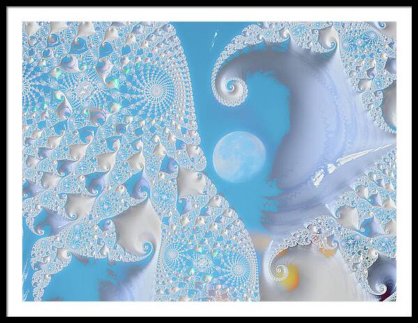 Sophisticated Spirals of White into the Moon and Sky - Framed Print