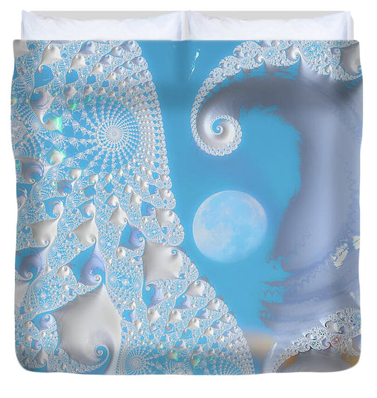 Sophisticated Spirals of White into the Moon and Sky - Duvet Cover