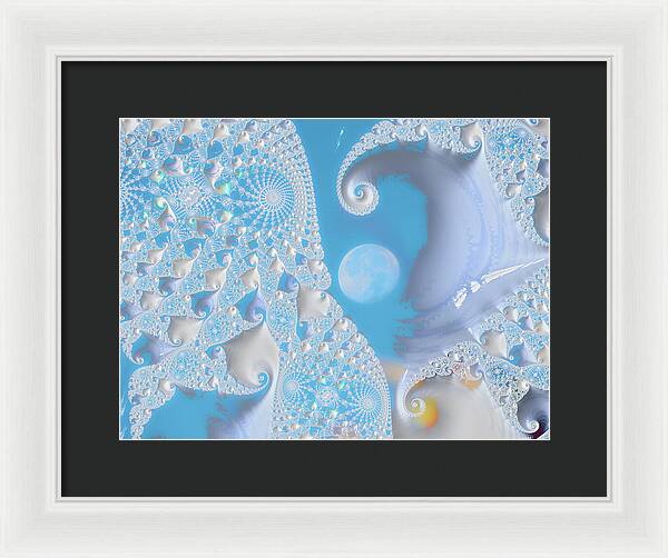 Sophisticated Spirals of White into the Moon and Sky - Framed Print