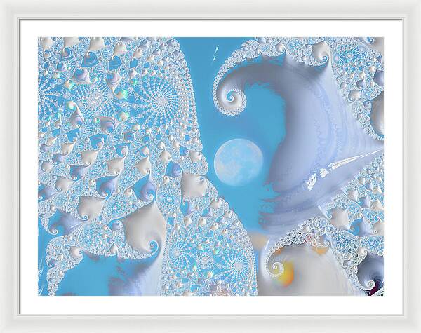 Sophisticated Spirals of White into the Moon and Sky - Framed Print
