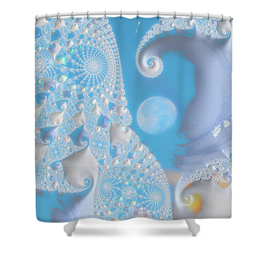 Sophisticated Spirals of White into the Moon and Sky - Shower Curtain