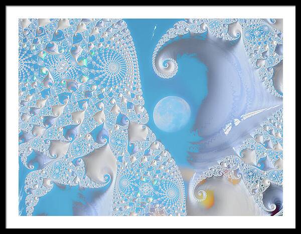Sophisticated Spirals of White into the Moon and Sky - Framed Print