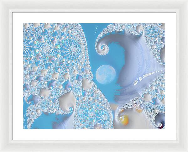 Sophisticated Spirals of White into the Moon and Sky - Framed Print
