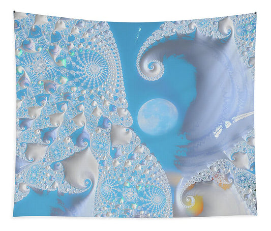 Sophisticated Spirals of White into the Moon and Sky - Tapestry