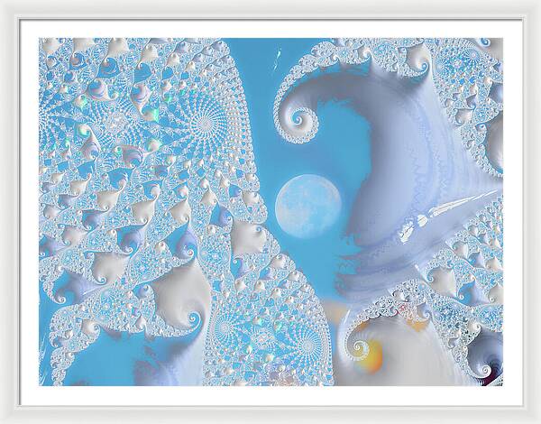 Sophisticated Spirals of White into the Moon and Sky - Framed Print