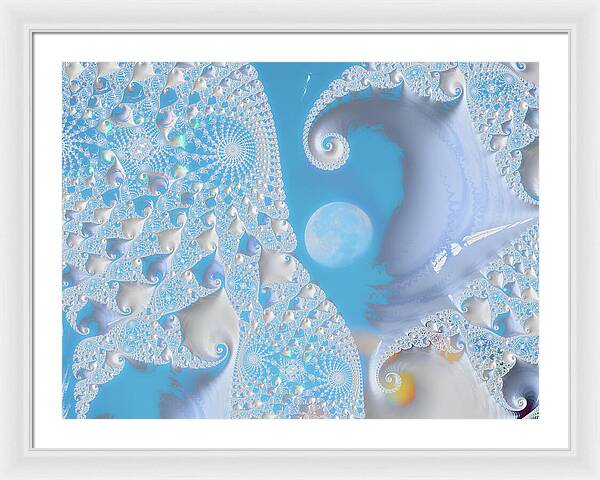 Sophisticated Spirals of White into the Moon and Sky - Framed Print