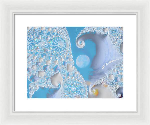Sophisticated Spirals of White into the Moon and Sky - Framed Print