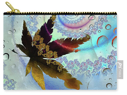 Spiraling Water Drops and Leaf - Zip Pouch