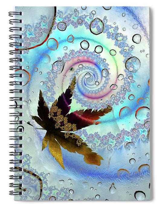 Spiraling Water Drops and Leaf - Spiral Notebook