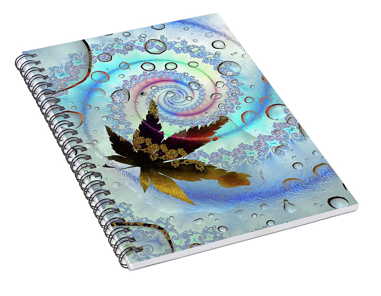Spiraling Water Drops and Leaf - Spiral Notebook